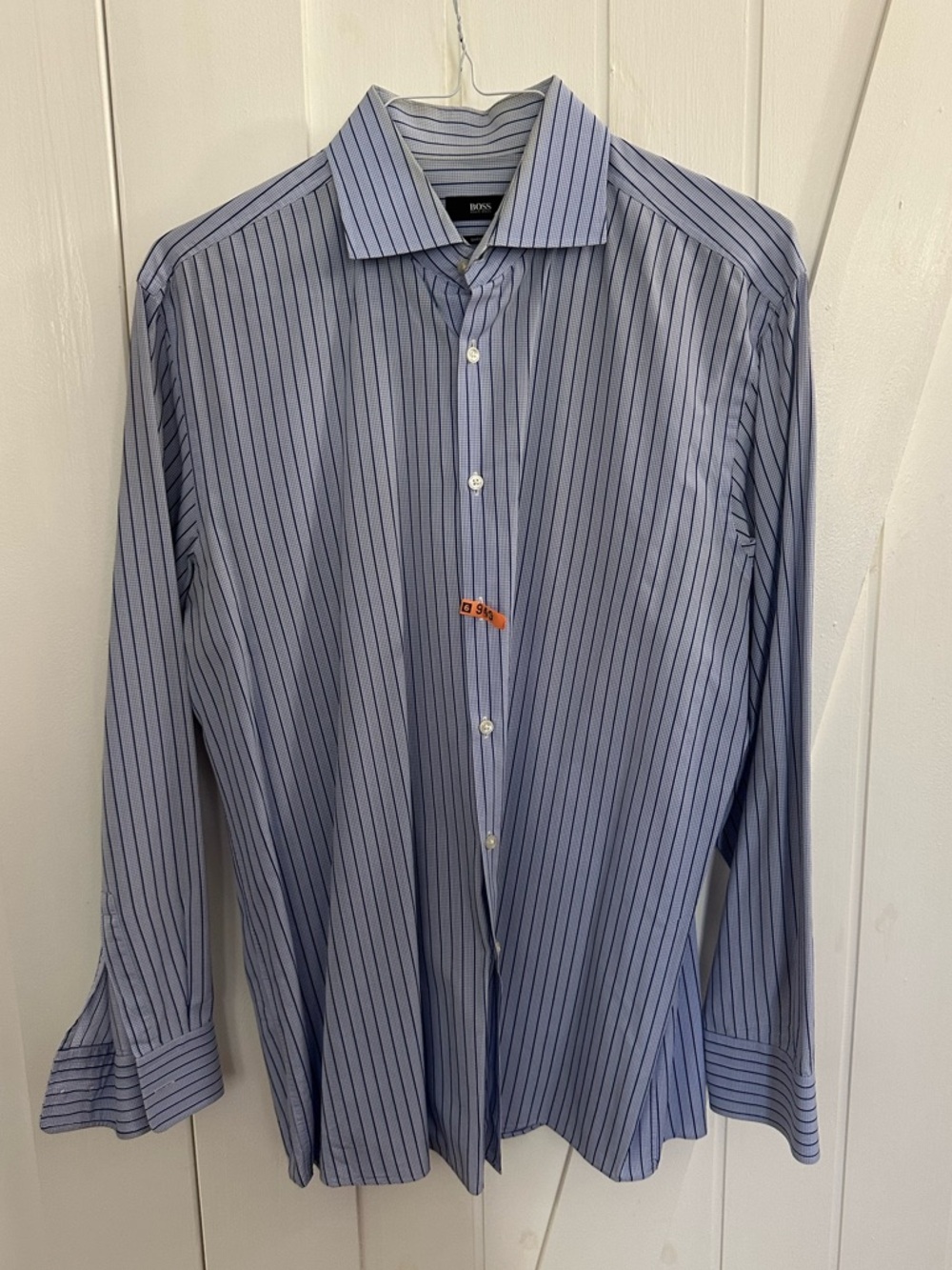 Hugo Boss Sharp Fit Men’s Light Blue Pinstripe Dress Shirt - 17 34/35